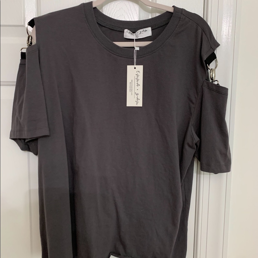 LF cropped tee, buckle detail on shoulders- NWT